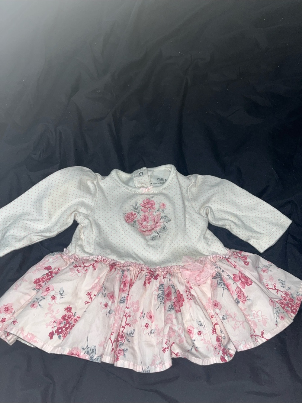 Little Me White and Pink Floral Long-Sleeve Dress
